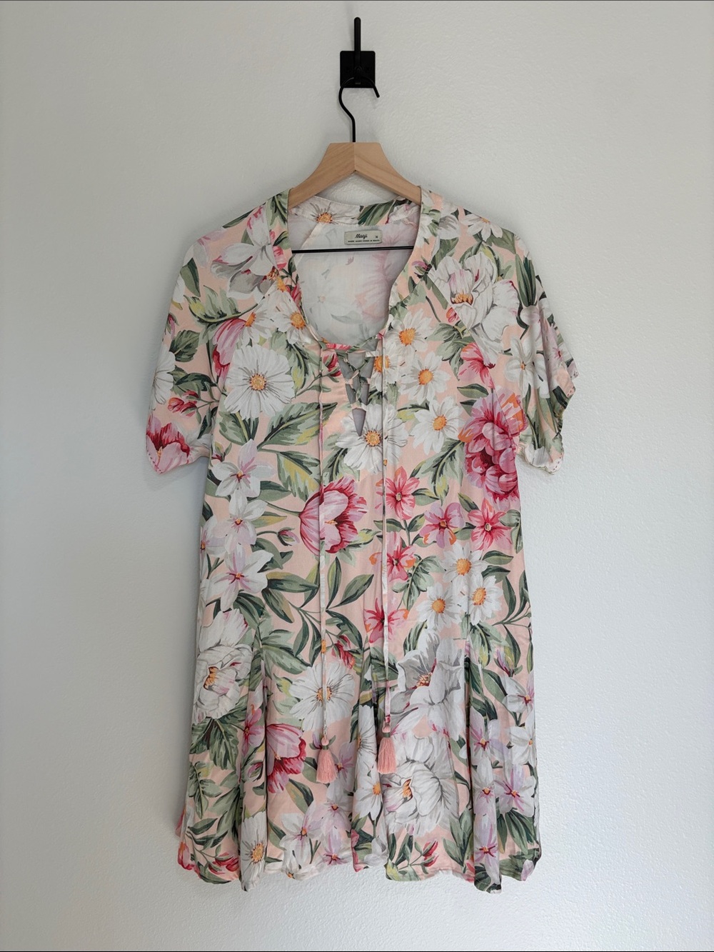 Maaji Tropical Floral Relaxed Flowy A-Line Mini Dress Boho Pink Medium